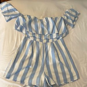 Blue striped ruffle romper size small